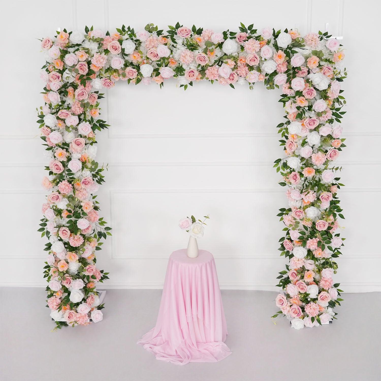Uflower White Pink Rose Floral Square Arch Wedding Party Backdrop Decoration